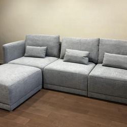 Beautiful Drew Modular Sectional Sofa with Ottoman by Drew Barrymore, Gray Fabric Sillones  