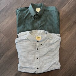 LL Bean Shirt Men XXL Blue Green Houndstooth Wicked Good Flannel Button Up