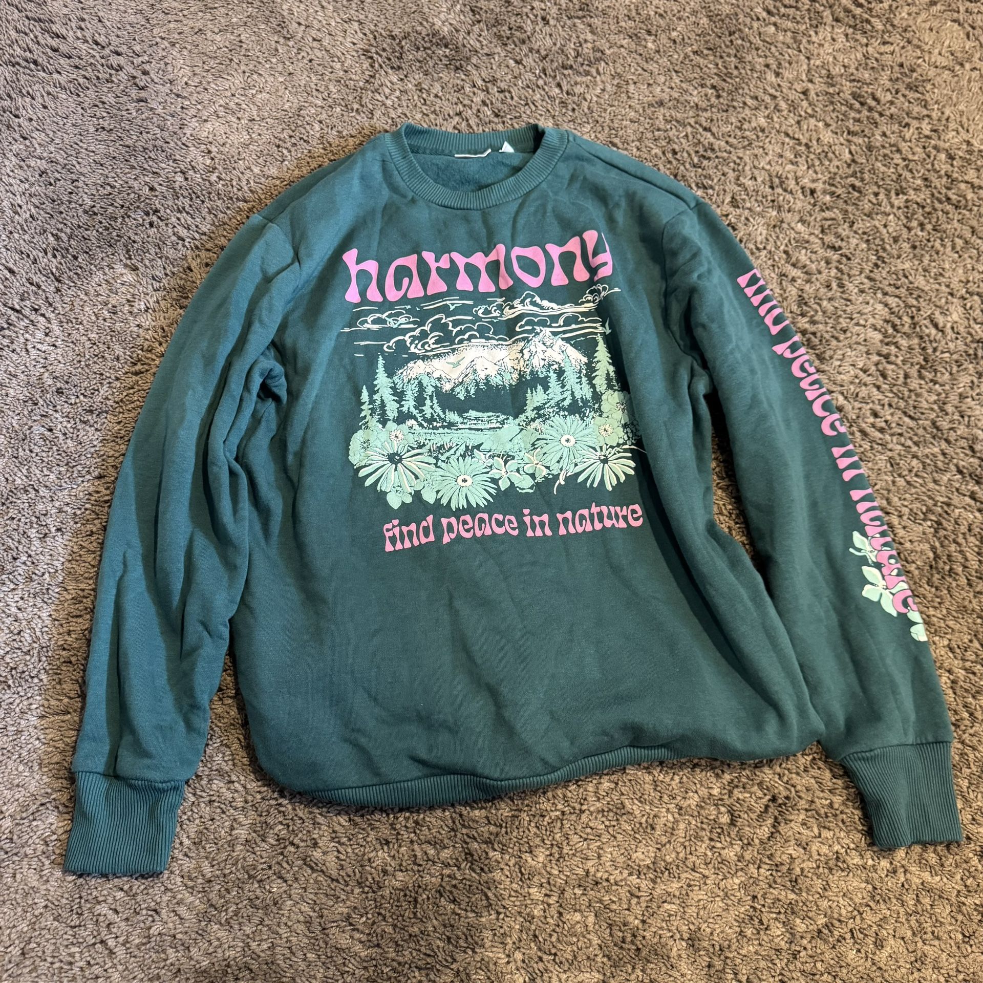 Green and pink long sleeve sweatshirt