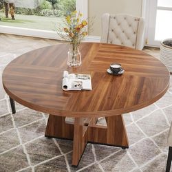 Tribesigns Round Dining Table for 4 47 inch Farmhouse Circle Kitchen Table with Wooden...