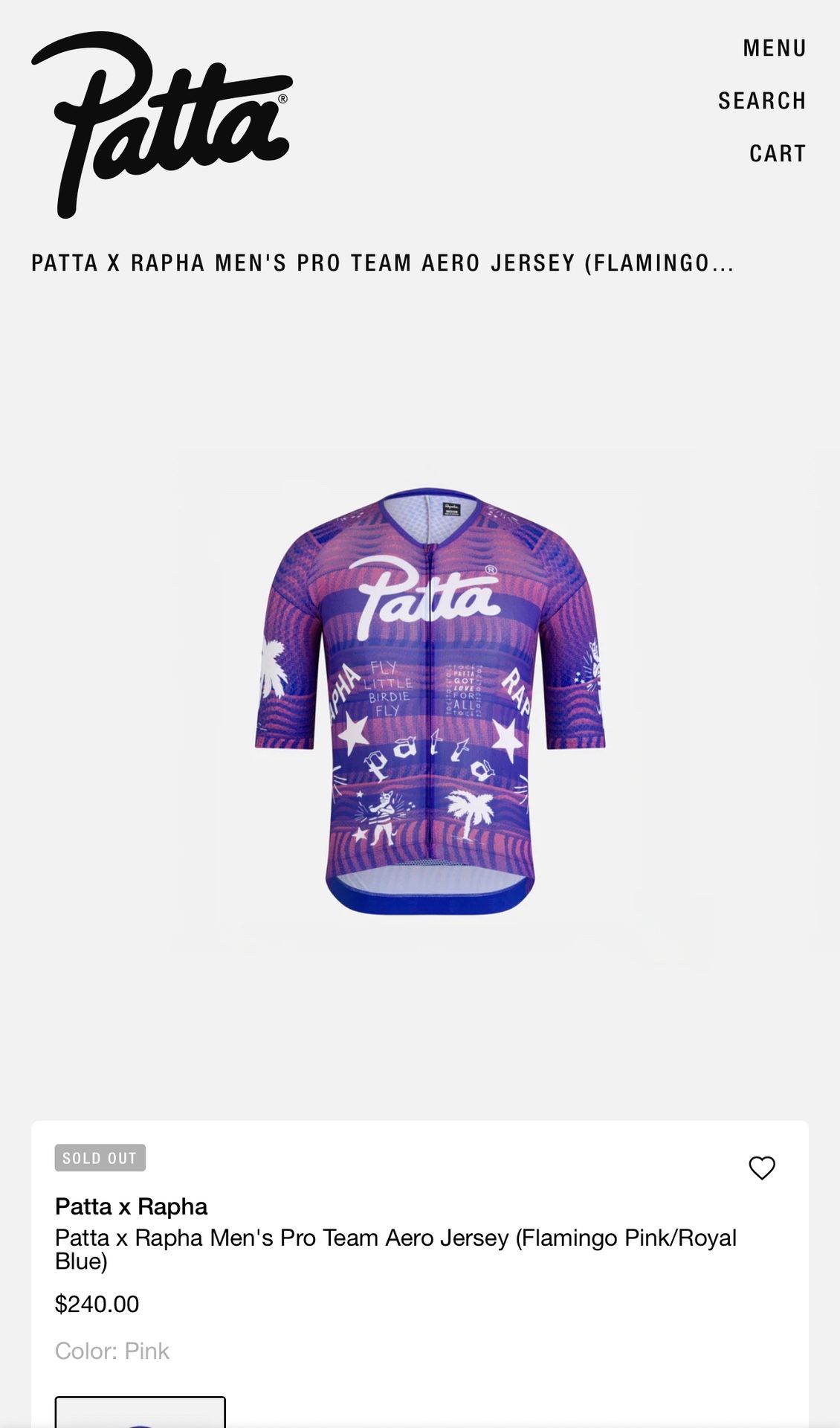 Rapha x Patta Pro Team Aero Jersey Sz M