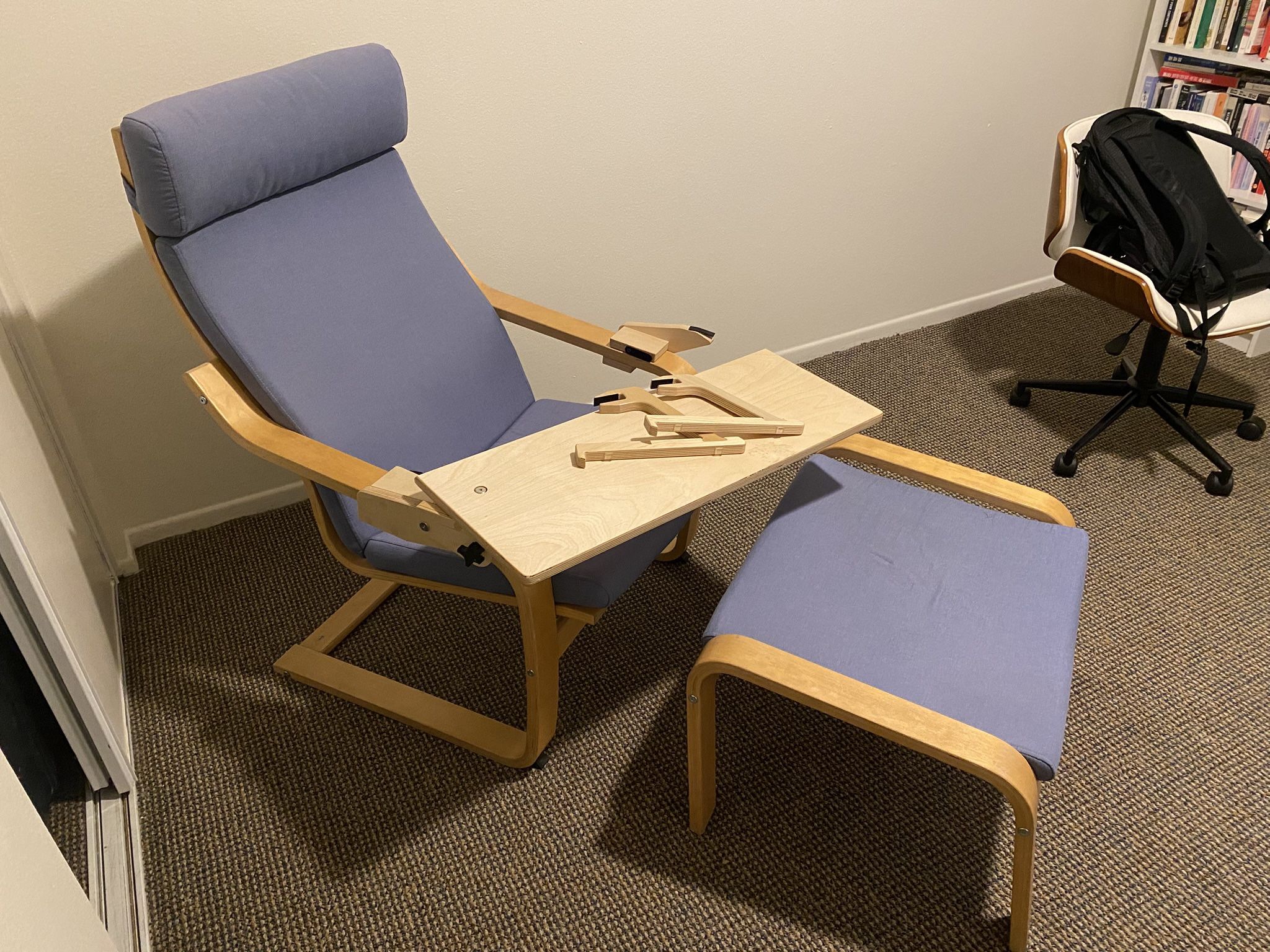 IKEA Poang Chair, Ottoman Stool, Lab Desk