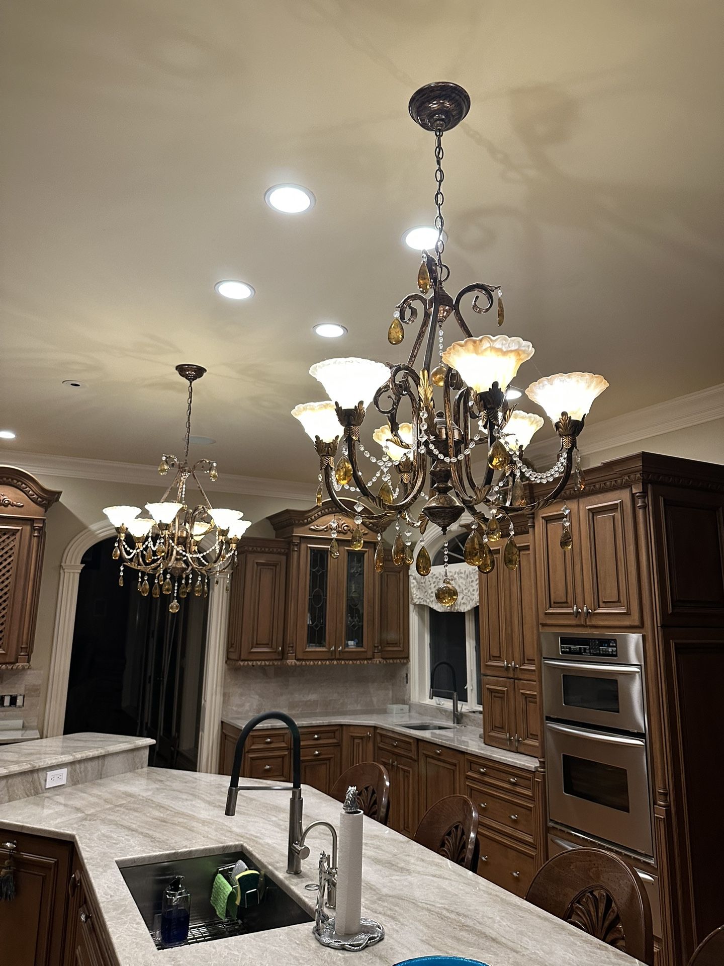 2 Swarovski Chandeliers With 2 Matching Sconces 