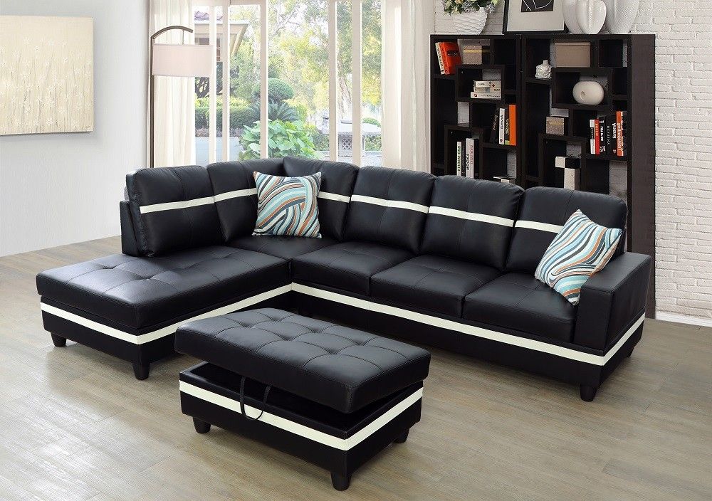 Black Sectional Sofa Set w/ Ottoman (Left Chaise)👉FREE FINANCING AVAILABLE 👉 NO CREDIT CHECK