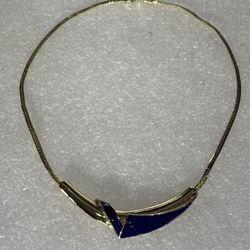 Beautiful Custom Gold Plate Necklace w/Blue Ceramic Setting