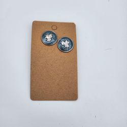 Western Saddle Stud Earrings Blue Silver Tone Cowgirl