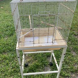Bird Cage With Stand With Wheels Used As Is