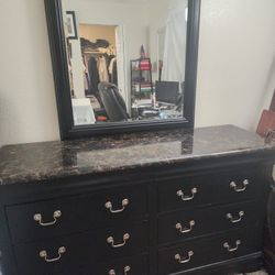 Black Dresser with Mirror - Marble Look Top