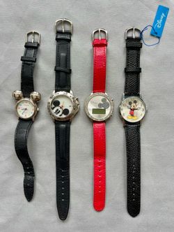 Vintage Disney Mickey Mouse Head Shape Digital Watch Wristwatches Lot Silver