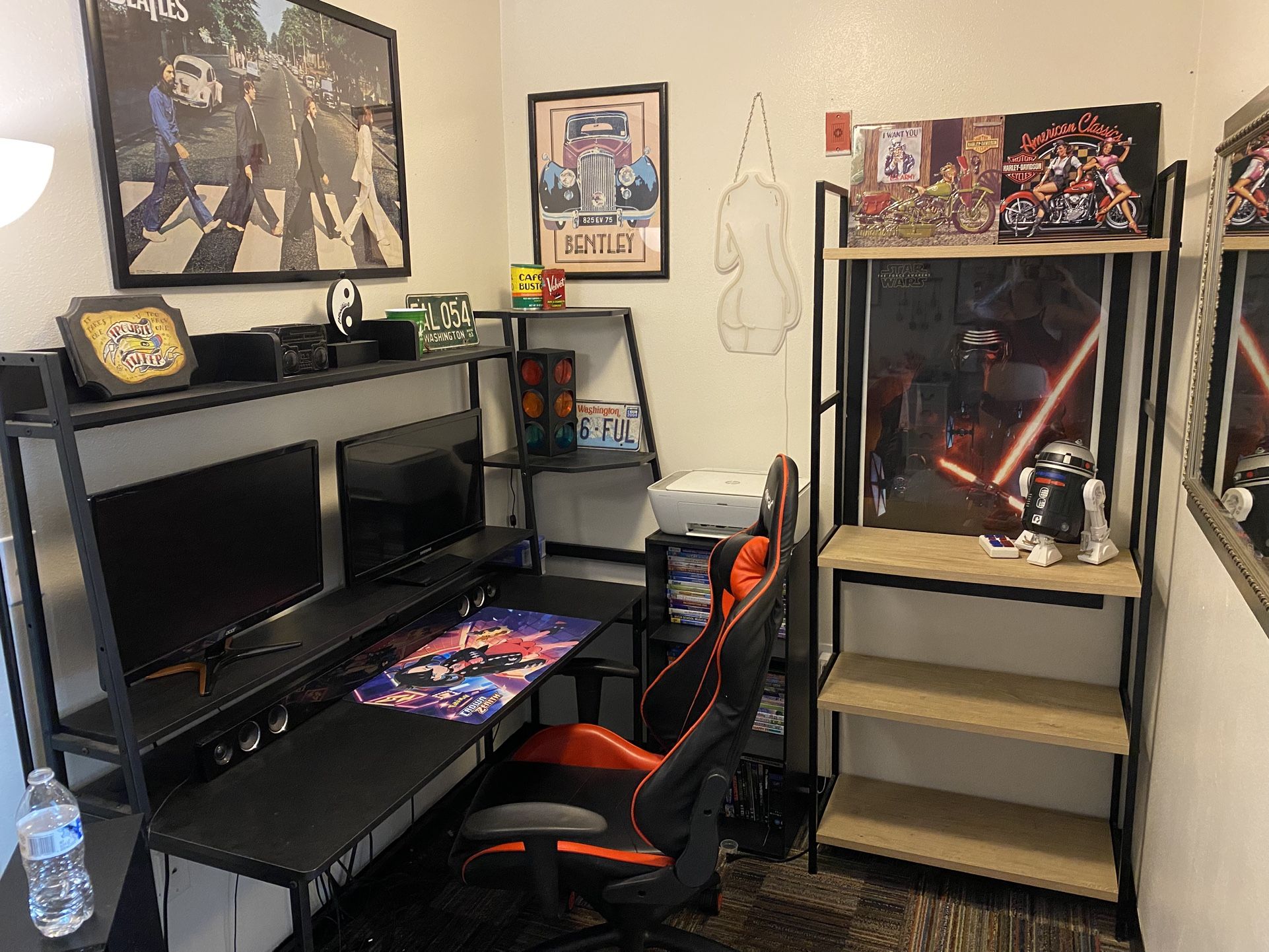 Gamer Chair & Desk With Monitors & More