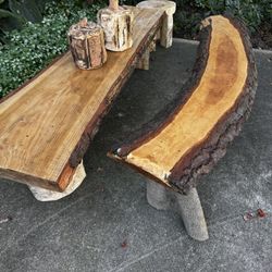 Handmade log benches