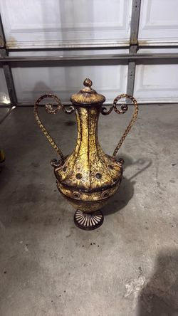Decorative Gold and Brown Urn Vase with Lid