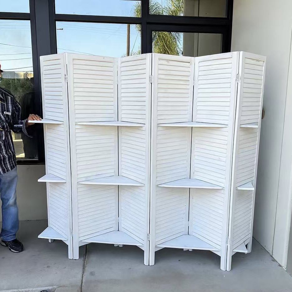 New In Box 6 Panel 67x16 Inches Each Panel Wooden Privacy Wall Home Decor Office Room Divider Vintage White Or Brown Color