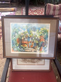 Framed Colorful Garden Scene Art Print