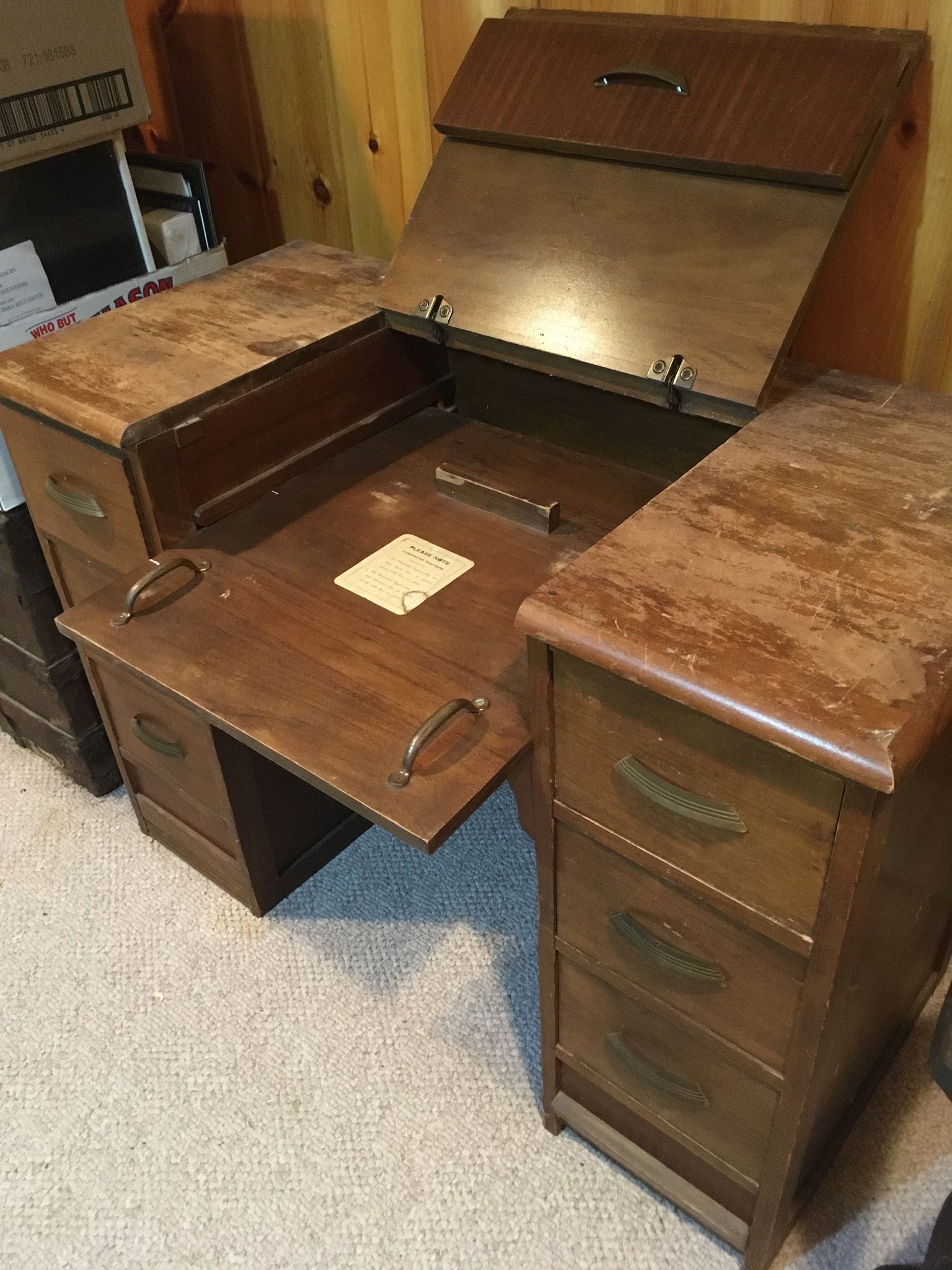 Antique Desk With Hideaway Flip Top For Typewriter