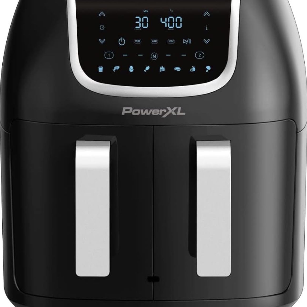 PowerXL Dual Basket Vortex Air Fryer PRO 7 in 1 9 QT -2 Basket air fryer or 1 XL family size basket capacity, Smartsync Technology, 2 nonstick crisper