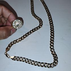 18 k Gold Plated Hip-hop Necklace And Diamond Ring 