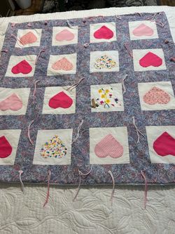 Handmade Heart Appliqué Patchwork Quilt