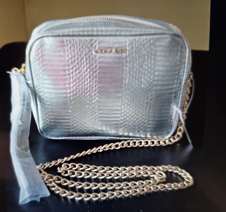 NEW Victoria Secret Tassel Metallic Silver Crossbody Bag