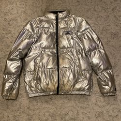 Men's Vintage Starter Silver puffer Jacket, ZipUp