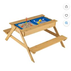 Spaco 3-in-1 Kids Picnic Table Wooden Outdoor Water Sand Table with Play Boxes, Toddler Table and Chair Set for Arts & Crafts, Snack Time, Homeschooli