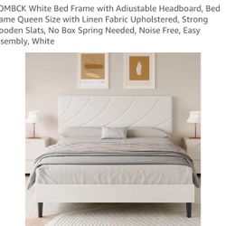  White Queen Bed Frame with Adiustable Headboard