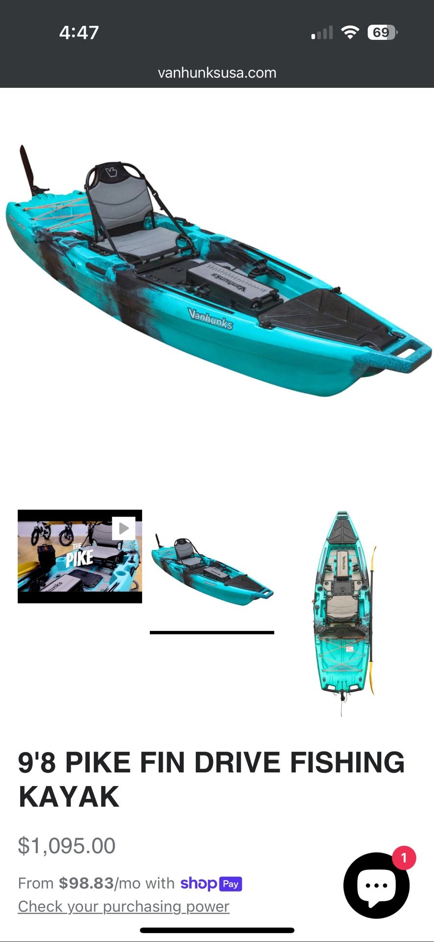 9'8 PIKE FIN DRIVE FISHING KAYAK