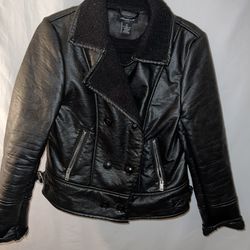 Ladies Womens Medium Anna Cai fleece lined faux leather jacket 
