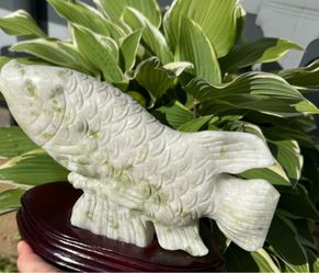 Golden Dragon Fish Lantian Jade Carving Statue – Lucky Feng Shui Decor