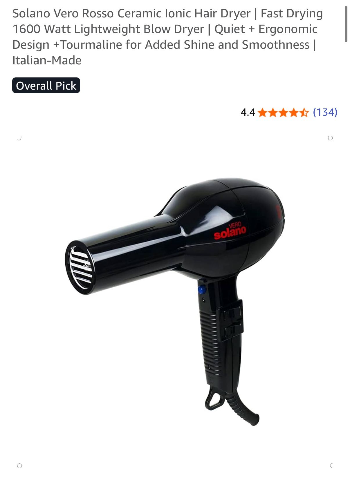 1600 Watt Solano Vero Hair Dryer Solano Vero 1600w Professional Hair Dryer  MADE IN ITALY