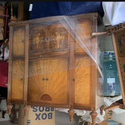 Antique Art Deco Inlaid Walnut Cabinet