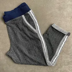 Hei Hei Grey Heather Herringbone Navy Waist Casual Sweatpants Women's Size L