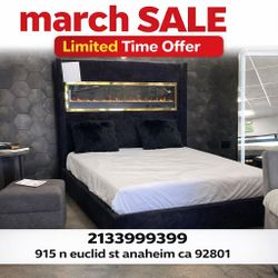 Black Queen Size Bed Frame  //  No Heater on Fireplace - Flame Box Display Only