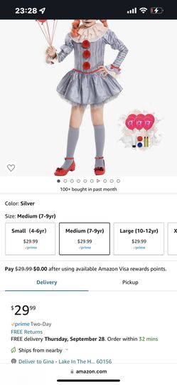 4.7  78 Clown Costume for Girls Halloween Scary Costume kids,Balloons Makeup Kit Included(Silver)