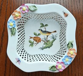 Vintage Herand Hungary Rothschild Porcelain Square Basket Weave Dish