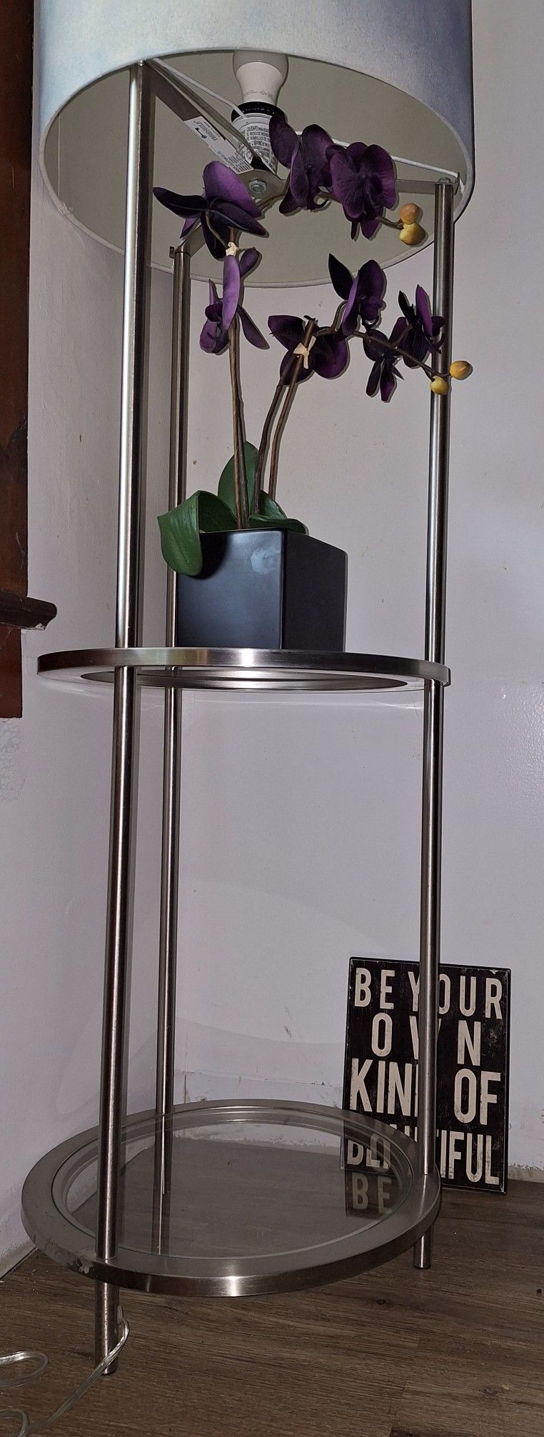 Chrome Floor Lamp With 2 Glass Shelves