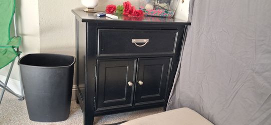 Black Nightstand with Drawer and Cabinet