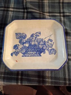 Blue and White Ceramic Fruit Basket Dish