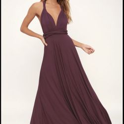 Lulu’s Tricks Of The Trade Plum Purple Maxi Dress Convertible Bridesmaid Dress Size Small