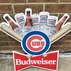 Vintage 1991 Chicago Cubs Budweiser Metal Sign