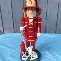 Nutcracker Fireman Firefighter With Dalmatian, Fire Hydrant & Hose