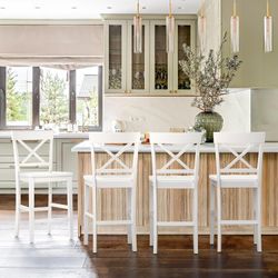 Set of 2 Counter Height Bar Stools, 24" H Wooden Counter Stools, X-Back Farmhouse Barstools, White