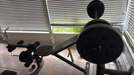Weight Bench with Barbell and Plates