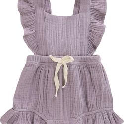 YOUNGER TREE Toddler Baby Girl Ruffled Sleeveless Romper Casual Summer Jumpsuit Cotton Linen Clothes