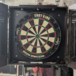 Viper Vault Cabinet and Sisal Dartboard - Elite Set with darts, lights, laser throw line, wall mount