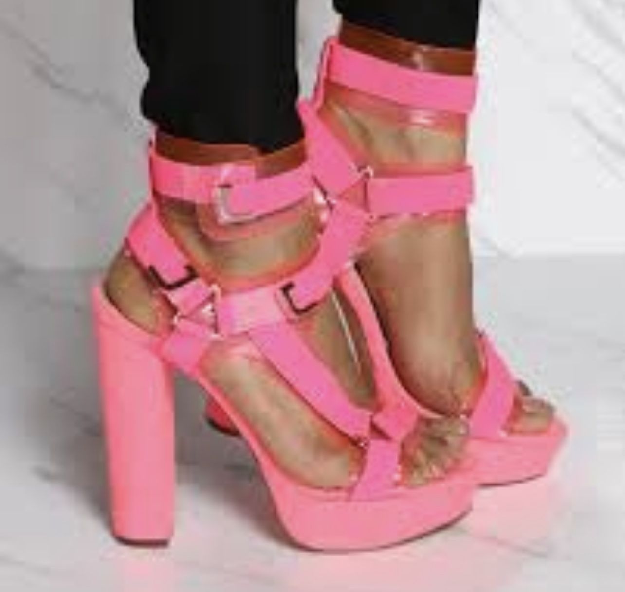 Bright Neon pink Platform Chunky Heels- size 6.5! Rare and sold out!