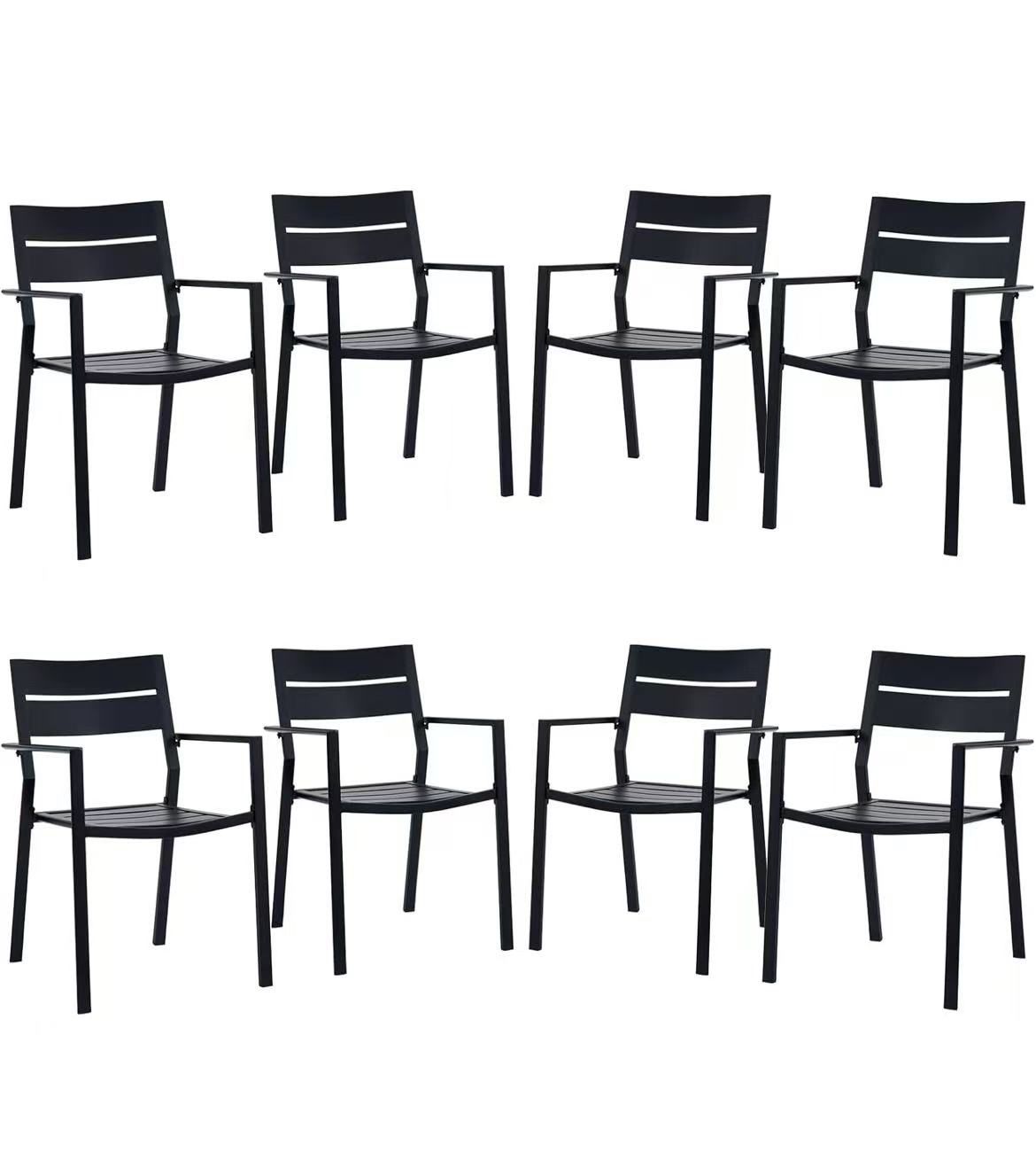 VICLLAX Patio Stackable Chairs Set of 8, Metal Outdoor Dining Chairs for Front Porch Yard Lawn Garden Support 300 lbs, Black Frame