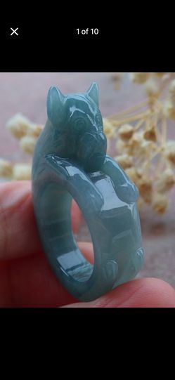 Jadeite Jade Cat Ring Size7.25