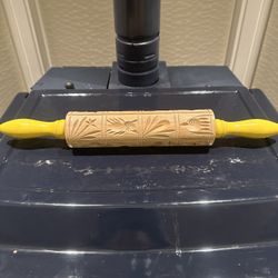 Vintage Carved Wooden Rolling Pin With Yellow Handles,16”