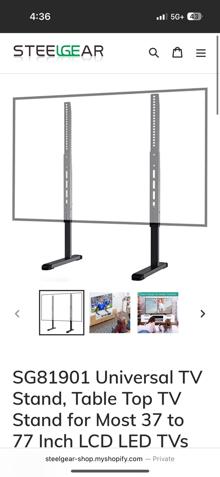 SG81901 Universal TV Stand, Table Top TV Stand for Most 37 to 77 Inch LCD LED TVs